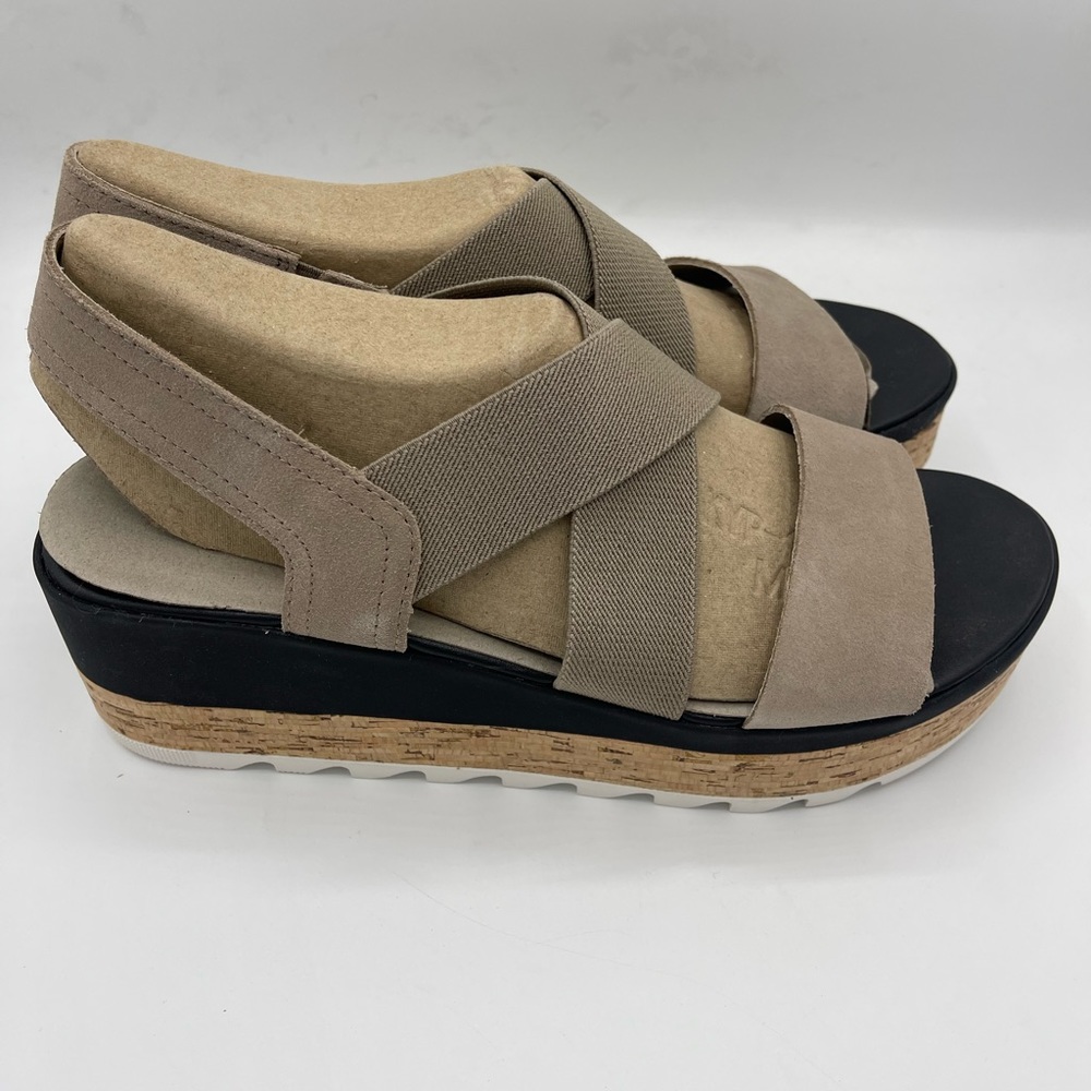Sorel Cameron Flatform Slingback Wedge Sandal omega taupe/ sea salt size 10